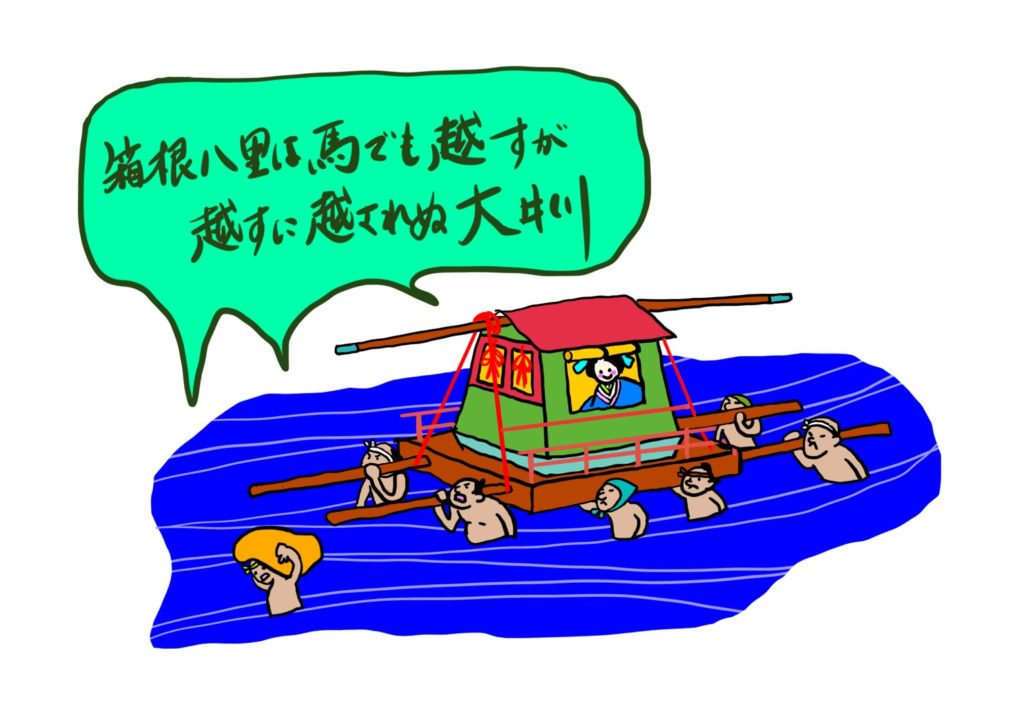 箱根八里は馬でも越すが越すに越されぬ大井川