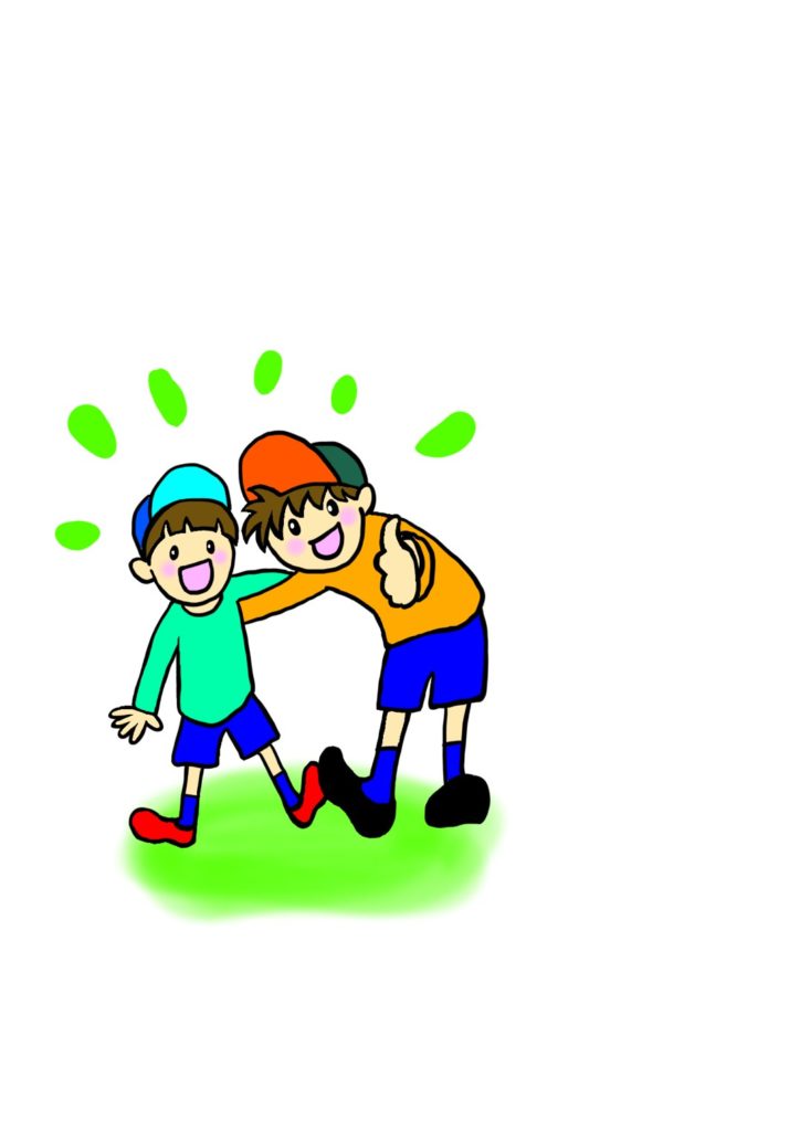 肩を組む少年たちのイラスト