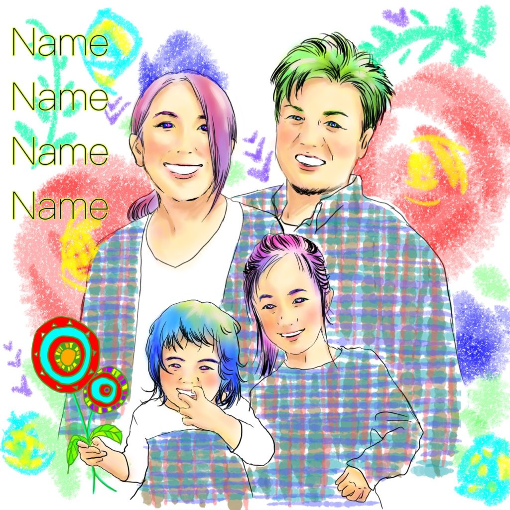 家族のフルカラー似顔絵