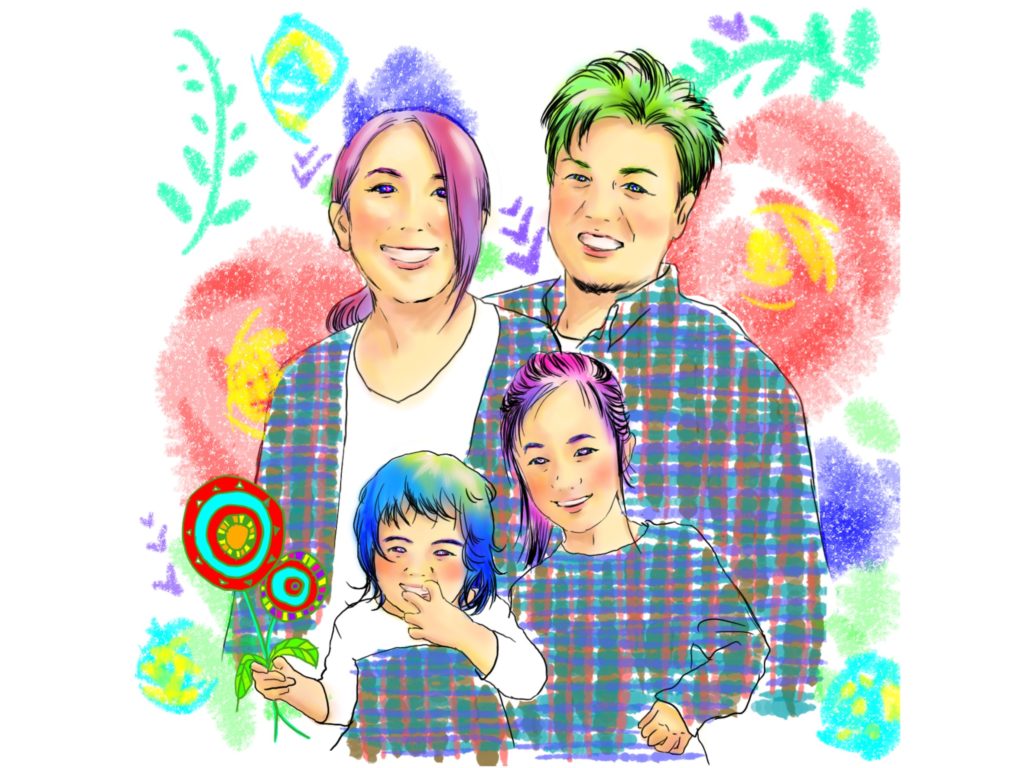 家族のフルカラー似顔絵